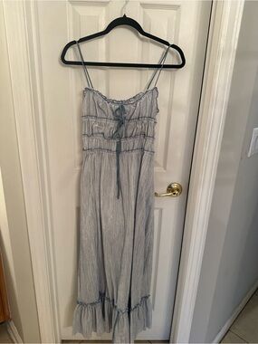 Olivaceous Blue and White Striped Maxi Dress